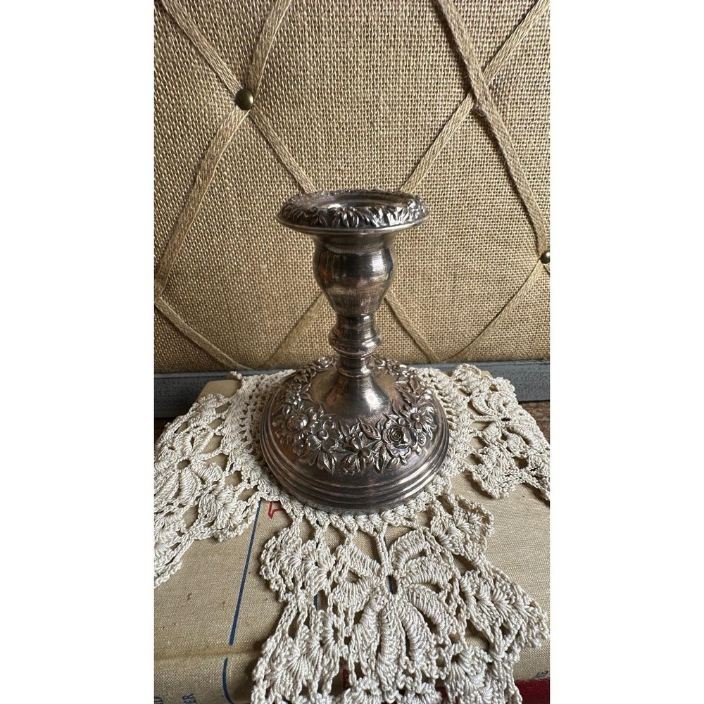 Vintage Kirk Stieff Silver Plated Rose Repousse Pattern 5" Candlestick Holder